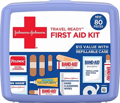 Purchase Johnson & Johnson Travel Ready Portable Emergency First Aid Kit, 80 pc at Amazon.com