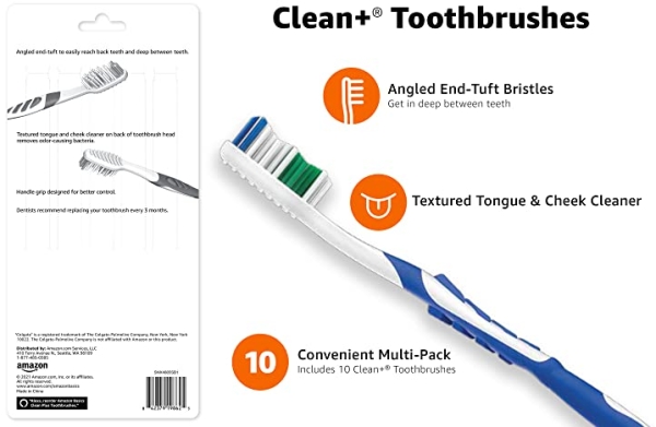 Purchase Amazon Basics Clean Plus Toothbrushes, Soft, Full, 10 Count on Amazon.com