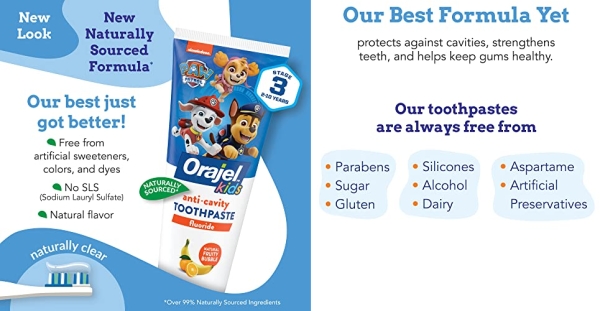Purchase Orajel Kids Paw Patrol Anti-Cavity Fluoride Toothpaste, Natural Fruity Bubble Flavor, 4.2oz Tube on Amazon.com