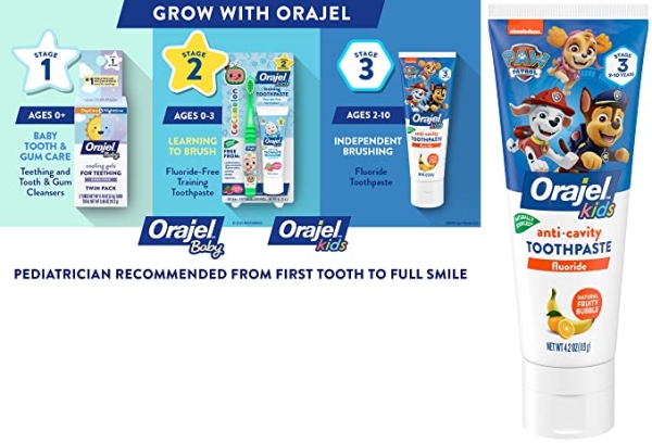 Purchase Orajel Kids Paw Patrol Anti-Cavity Fluoride Toothpaste, Natural Fruity Bubble Flavor, 4.2oz Tube on Amazon.com