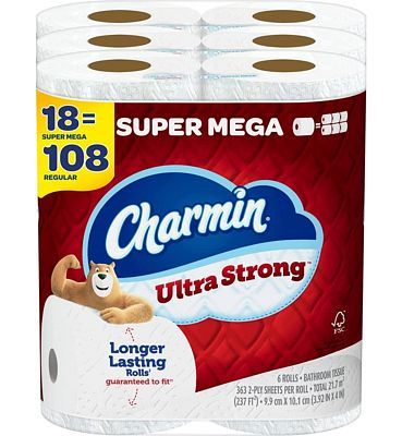 Purchase Charmin Ultra Strong Toilet Paper, 18 Super Mega Rolls = 108 Regular Rolls at Amazon.com