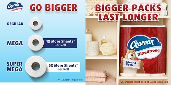 Purchase Charmin Ultra Strong Toilet Paper, 18 Super Mega Rolls = 108 Regular Rolls on Amazon.com