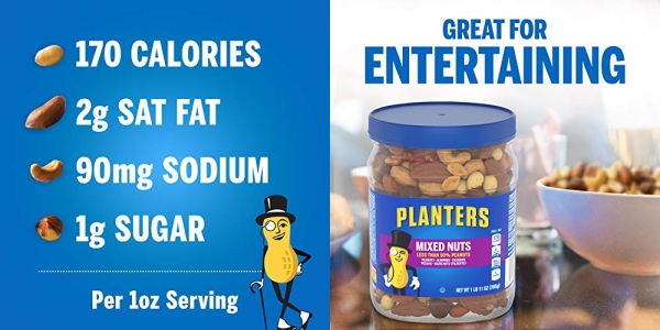 Purchase PLANTERS Mixed Nuts, Salted, 27 oz, Resealable Jar - Salted Nuts with Less than 50% Peanuts^ (*Nuts are Measured by Weight), Almonds, Cashews, Hazelnuts & Pecans - Kosher on Amazon.com