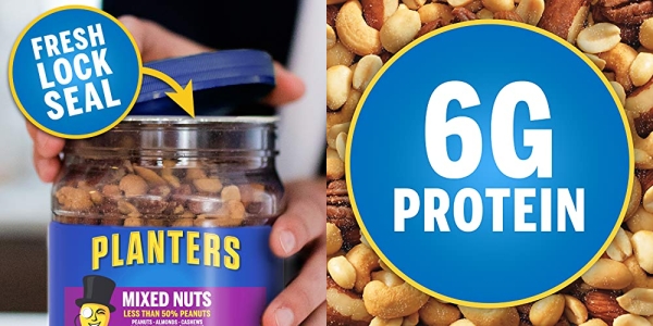Purchase PLANTERS Mixed Nuts, Salted, 27 oz, Resealable Jar - Salted Nuts with Less than 50% Peanuts^ (*Nuts are Measured by Weight), Almonds, Cashews, Hazelnuts & Pecans - Kosher on Amazon.com
