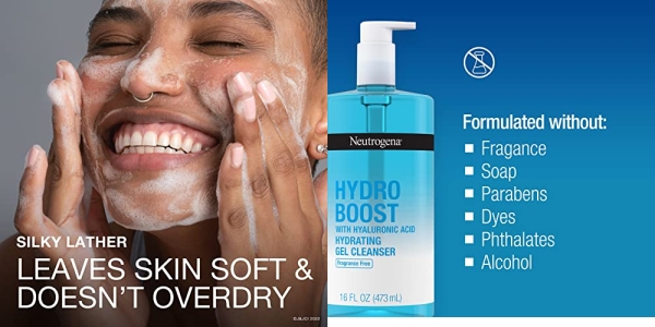 Purchase Neutrogena Hydro Boost Fragrance-Free Hydrating Facial Gel Cleanser with Hyaluronic Acid, Daily Foaming Face Wash Gel & Makeup Remover, Lightweight, Oil-Free & Non-Comedogenic, 16 fl. oz on Amazon.com