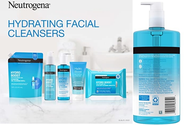 Purchase Neutrogena Hydro Boost Fragrance-Free Hydrating Facial Gel Cleanser with Hyaluronic Acid, Daily Foaming Face Wash Gel & Makeup Remover, Lightweight, Oil-Free & Non-Comedogenic, 16 fl. oz on Amazon.com