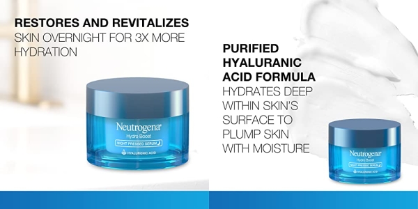 Purchase Neutrogena Hydro Boost Night Moisturizer for Face, Hyaluronic Acid Facial Serum for Dry Skin, Oil-Free and Non-Comedogenic, 1.7 oz on Amazon.com