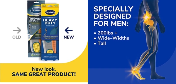 Purchase Dr. Scholl's Heavy Duty Support Pain Relief Orthotics, Designed for Men over 200lbs (for Men's 8-14) on Amazon.com