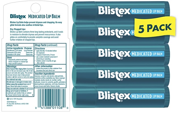 Purchase Blistex Medicated Lip Balm, 0.15 Ounce, Pack of 5 - Prevent Dryness & Chapping, SPF 15 Sun Protection, Seals in Moisture, Hydrating Lip Balm, Easy Glide Formula for Full Coverage on Amazon.com