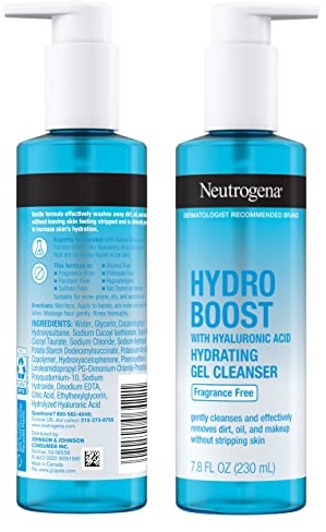 Purchase Neutrogena Hydro Boost Fragrance-Free Hydrating Facial Gel Cleanser with Hyaluronic Acid, Daily Foaming Face Wash Gel & Makeup Remover, Lightweight, Oil-Free & Non-Comedogenic 7.8 fl. oz on Amazon.com
