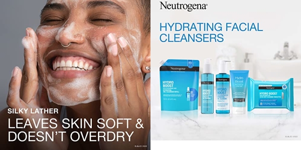 Purchase Neutrogena Hydro Boost Fragrance-Free Hydrating Facial Gel Cleanser with Hyaluronic Acid, Daily Foaming Face Wash Gel & Makeup Remover, Lightweight, Oil-Free & Non-Comedogenic 7.8 fl. oz on Amazon.com