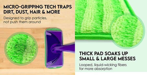 Purchase Turbo Mops Reusable Floor Mop Pads - Pack of 2, Machine Washable, 12-inch Microfiber Mop Refills - Compatible with Swiffer Wet Jet - Household Cleaning Tools on Amazon.com