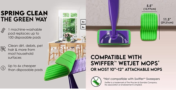 Purchase Turbo Mops Reusable Floor Mop Pads - Pack of 2, Machine Washable, 12-inch Microfiber Mop Refills - Compatible with Swiffer Wet Jet - Household Cleaning Tools on Amazon.com