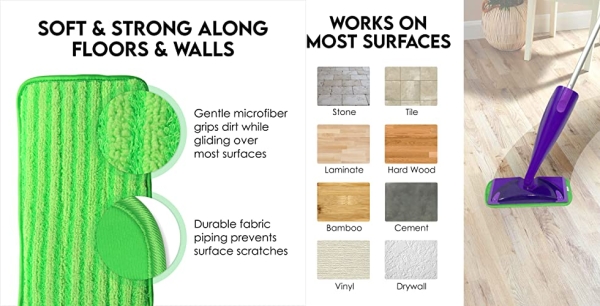 Purchase Turbo Mops Reusable Floor Mop Pads - Pack of 2, Machine Washable, 12-inch Microfiber Mop Refills - Compatible with Swiffer Wet Jet - Household Cleaning Tools on Amazon.com