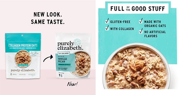 Purchase purely elizabeth Collagen Protein Oats, Vanilla Pecan, Amaranth, Quinoa Flakes, Coconut Sugar, Chia Seeds, Gluten-Free, Non-GMO, 8 oz (3 Ct.) on Amazon.com