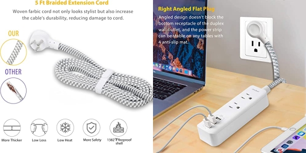 Purchase Power Strip with USB - 2 Outlets 3 USB Charging Ports(3.1A, 15W), Desktop Charging Station with 5 ft Braided Extension Cord, Flat Plug Travel Power Strip for Cruise, Home Office, ETL Listed on Amazon.com