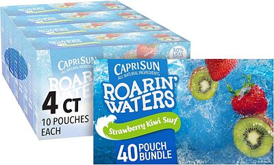 Purchase Capri Sun Roarin' Waters Strawberry Kiwi Surf Naturally Flavored Water Kids Beverage (40 ct Pack, 4 Boxes of 10 Pouches) at Amazon.com