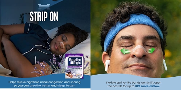 Purchase Breathe Right Nasal Strips Calming Lavender Scent Extra Strength Tan Nasal Strips Help Stop Snoring, 26 Count on Amazon.com