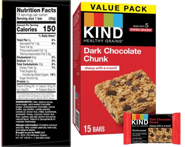 Purchase KIND Healthy Grains Bars, Dark Chocolate Chunk, 1.2 Ounce, 60 Count, Gluten Free on Amazon.com