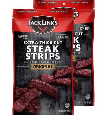 Purchase Jack Link's Steak Strips, Beef Jerky, Original Flavor, Snack Bags, Extra Thick Cut Protein Snacks, 8 Oz (Pack Of 2) at Amazon.com