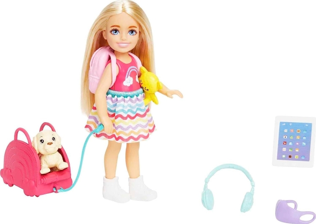 Purchase Barbie Chelsea Doll & 6 Accessories, Travel Set with Puppy, Pet Carrier & Backpack That Opens & Closes, Blonde Small Doll at Amazon.com