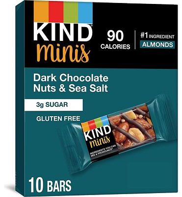 Purchase KIND Minis, Dark Chocolate Nuts & Sea Salt, Healthy Snacks, Gluten Free, Low Calorie Snacks, Low Sugar, 10 Count at Amazon.com