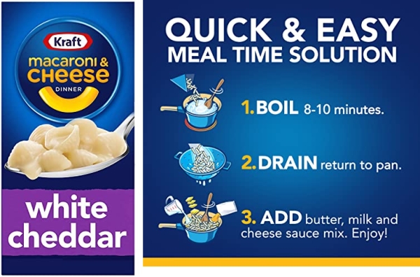 Purchase Kraft White Cheddar Macaroni & Cheese Dinner with Pasta Shells (7.3 oz Box) on Amazon.com