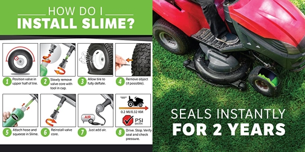 Purchase Slime 10008 Flat Tire Puncture Repair Sealant, Prevent and Repair, Tubeless Mower and ATV Tires, Non-Toxic, eco-Friendly, 24 oz Bottle on Amazon.com