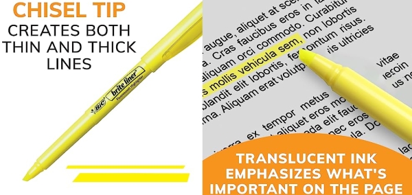 Purchase BIC Brite Liner Highlighters, Chisel Tip, 12-Count Pack of Highlighters Assorted Colors, Ideal Highlighter Set for Organizing and Coloring on Amazon.com