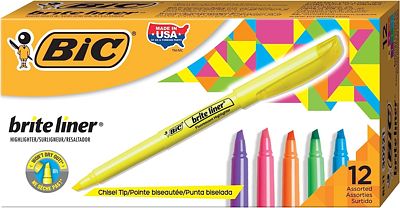 Purchase BIC Brite Liner Highlighters, Chisel Tip, 12-Count Pack of Highlighters Assorted Colors, Ideal Highlighter Set for Organizing and Coloring at Amazon.com