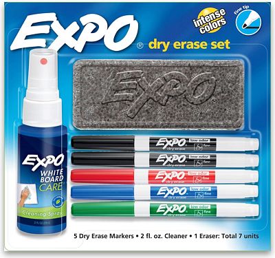Purchase EXPO Low Odor Dry Erase Marker Starter Set, Fine Tip, Assorted Colors, 7-Piece Kit at Amazon.com