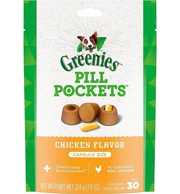 Purchase GREENIES PILL POCKETS for Dogs Capsule Size Natural Soft Dog Treats, Chicken Flavor, 7.9 oz. Pack (30 Treats) at Amazon.com