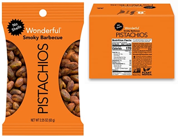 Purchase Wonderful Pistachios, No Shells, Smoky Barbecue Nuts, 2.25oz (Pack of 8) on Amazon.com