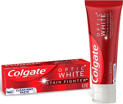 Purchase Colgate Optic White Stain Fighter Whitening Toothpaste, Clean Mint Flavor, Safely Removes Surface Stains, Enamel-Safe for Daily Use, Teeth Whitening Toothpaste with Fluoride, 4.2 Oz Tube at Amazon.com