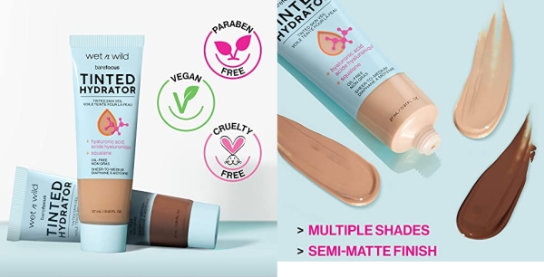 Purchase Wet n Wild Bare Focus Tinted Hydrator Matte Finish, Medium Tan, Oil-Free, Moisturizing Makeup, Hyaluronic Acid, Sheer To Medium Coverage on Amazon.com