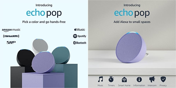 Purchase Introducing Echo Pop, Full sound compact smart speaker with Alexa, Lavender Bloom on Amazon.com