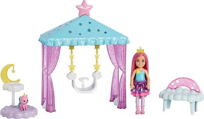 Purchase Barbie Dreamtopia Chelsea Doll and Playset, Small Doll with Cloud-Themed Gazebo Swing, Kitten and Accessories at Amazon.com