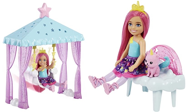 Purchase Barbie Dreamtopia Chelsea Doll and Playset, Small Doll with Cloud-Themed Gazebo Swing, Kitten and Accessories on Amazon.com