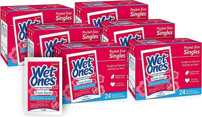Purchase Wet Ones Antibacterial Hand Wipes, Fresh Scent, Individually Wrapped, 24 ct. (6 pack) at Amazon.com