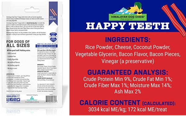 Purchase Himalayan Dog Chew Happy Teeth Yak Cheese Dog Chews Dental Chews, 100% Natural, Long Lasting, Gluten Free, Healthy & Safe Dog Treats for Oral Health, Lactose & Grain Free, Protein Rich, Bacon, 2 Chews on Amazon.com