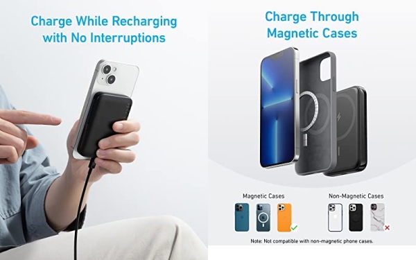 Purchase Anker 321 MagGo Battery (PowerCore Magnetic 5K), 5, 000mAh Magnetic Wireless Portable Charger, Compatible with iPhone 14/13/12 Series (Black) on Amazon.com