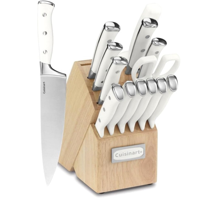 Purchase Cuisinart 15-Piece Knife Set with Block, High Carbon Stainless Steel, Forged Triple Rivet, White, C77WTR-15P at Amazon.com