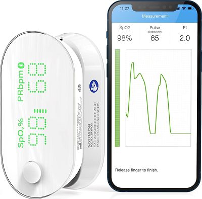 Purchase iHealth AIR Rechargeable Fingertip Pulse Oximeter, Blood Oxygen Saturation Monitor with App, SpO2, Pulse Rate, Plethysmograph, and Perfusion Index at Amazon.com