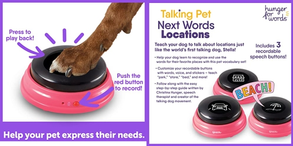 Purchase Hunger For Words Talking Pet Next Words Locations - 3 Piece Set of Recordable Speech Buttons for Dogs, Dog Buttons for Communication on Amazon.com