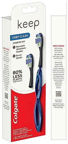 Purchase Colgate Keep Soft Manual Toothbrush for Adults with 2 Deep Clean Floss-Tip Brush Heads, Navy on Amazon.com