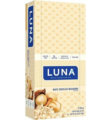Purchase Luna Bar - Gluten Free Snack Bars - White Chocolate Macadamia Flavor, 8g of protein (1.69 Ounce Snack Bars, 15 Count) at Amazon.com