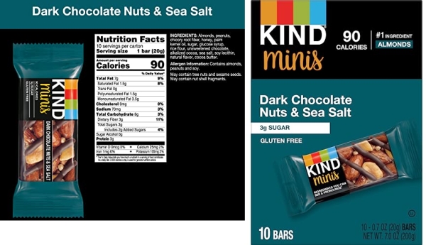 Purchase KIND Minis, Dark Chocolate Nuts & Sea Salt, Healthy Snacks, Gluten Free, Low Calorie Snacks, Low Sugar, 10 Count on Amazon.com