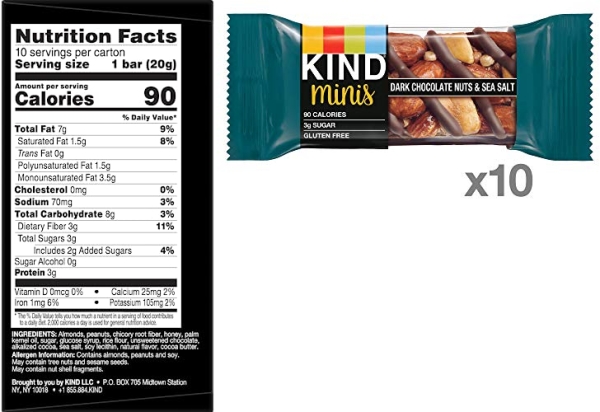 Purchase KIND Minis, Dark Chocolate Nuts & Sea Salt, Healthy Snacks, Gluten Free, Low Calorie Snacks, Low Sugar, 10 Count on Amazon.com