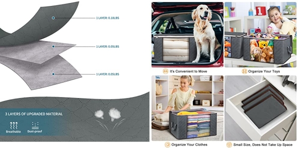 Purchase Large Storage Bags, 6 Pack Clothes Storage Bins Foldable Closet Organizers Storage Containers with Durable Handles Thick Fabric for Blanket Comforter Clothing Bedding 90L (Gray) on Amazon.com