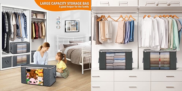 Purchase Large Storage Bags, 6 Pack Clothes Storage Bins Foldable Closet Organizers Storage Containers with Durable Handles Thick Fabric for Blanket Comforter Clothing Bedding 90L (Gray) on Amazon.com